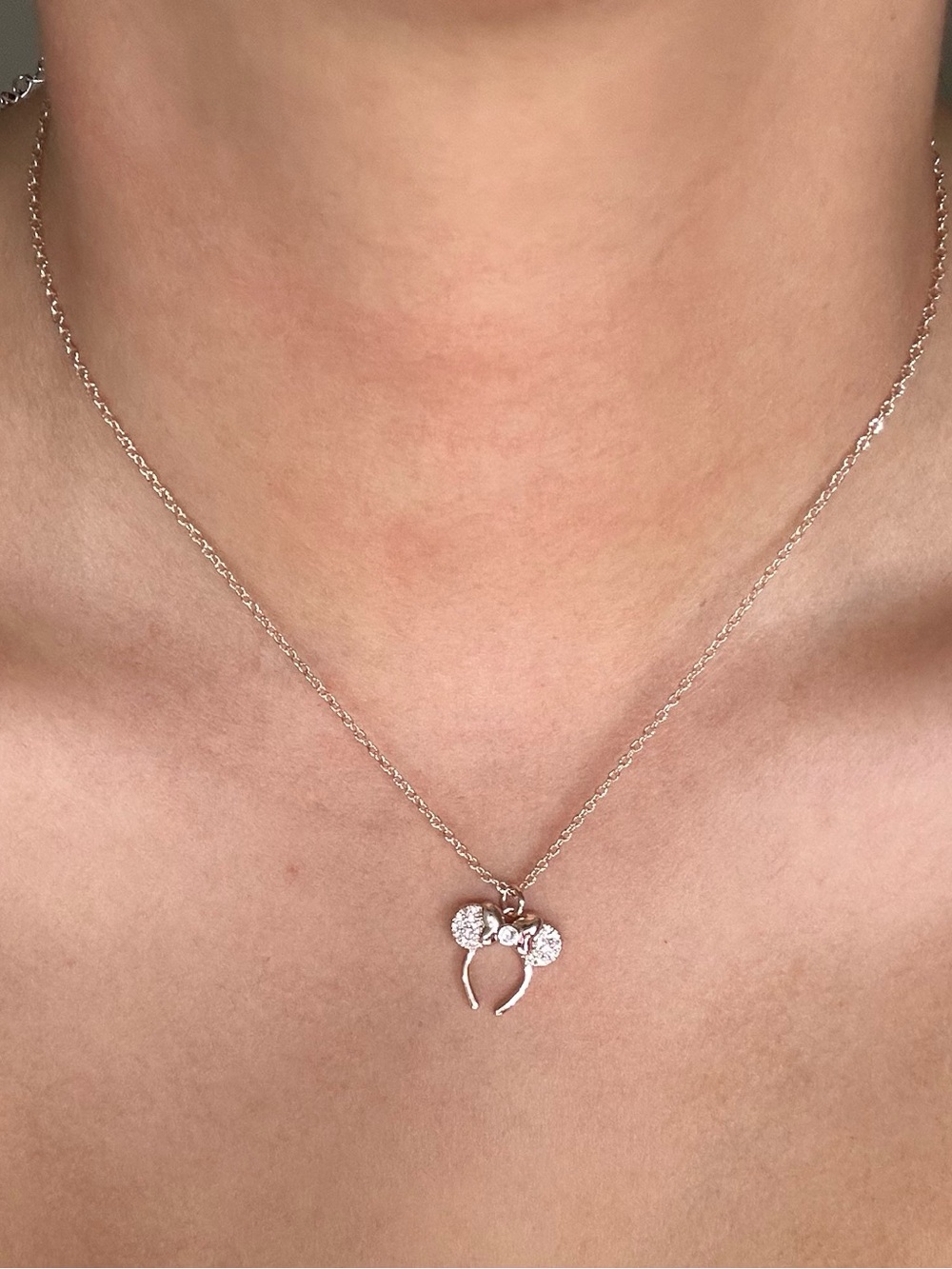 Disney Silver Crystal Minnie Mouse Ears Pendant Necklace